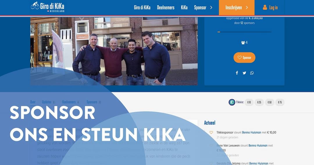 Help ons het goede doel te steunen en koop logoruimte op ons tenue voor de Giro di KiKa